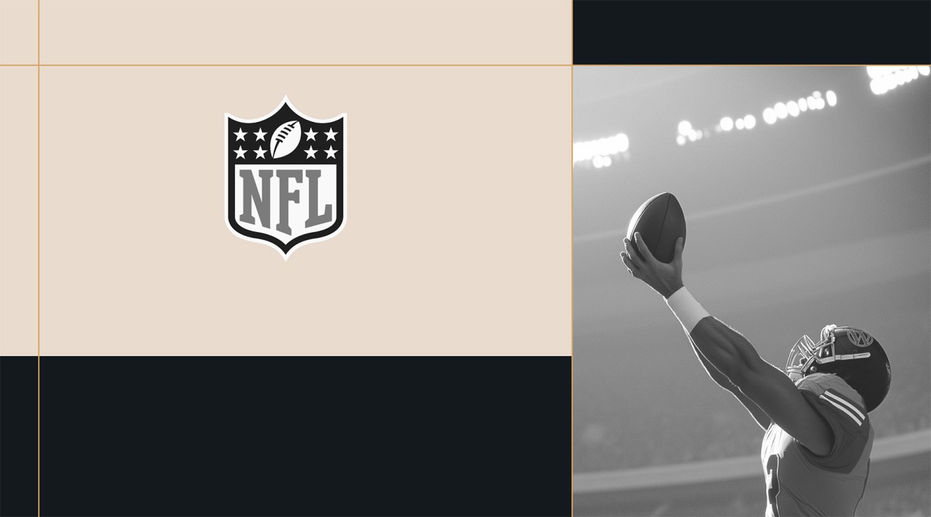 NFL WordPress logo beside a grayscale photo of a football player catching a ball under stadium lights.