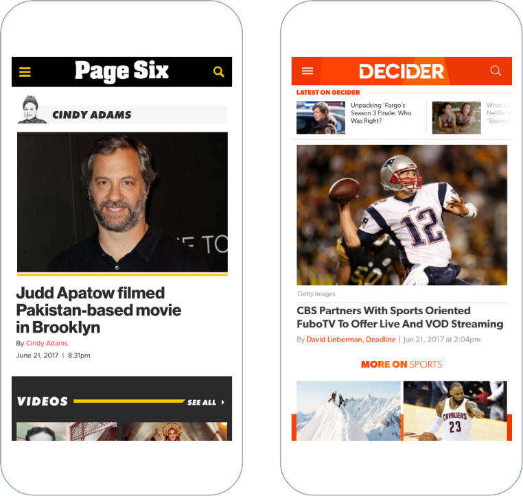 Mobile screenshots of PageSix and Decider