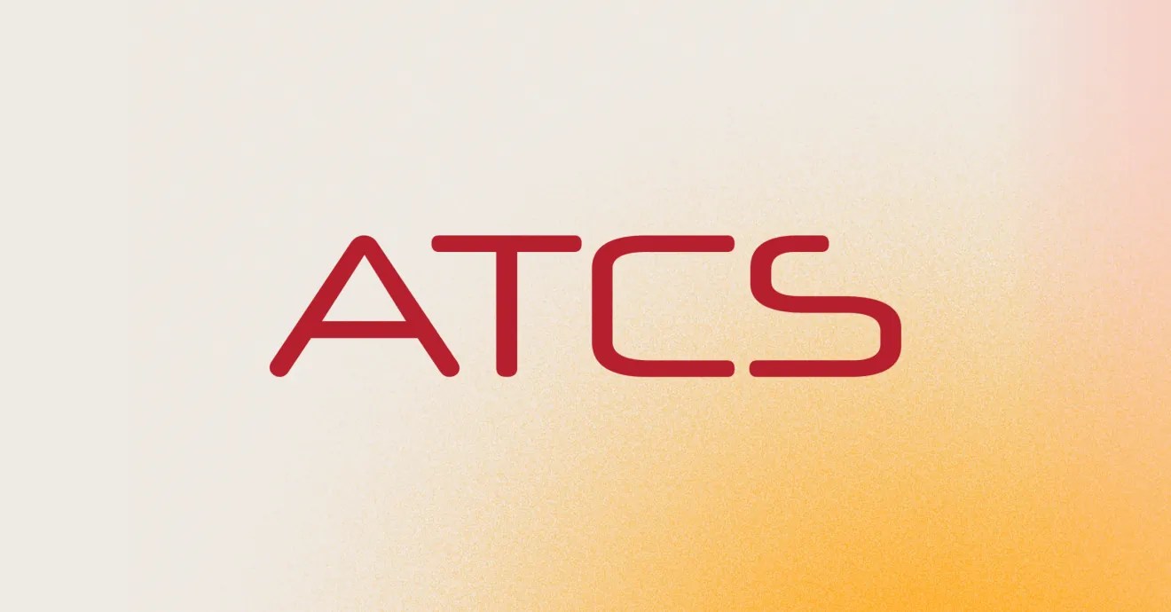 ATCS digital solution branding text on a white header, gradient accent bottom right.