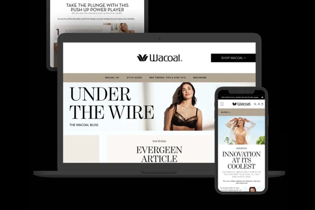 Screenshot of Wacoal website on mobile, laptop & tablet screens.