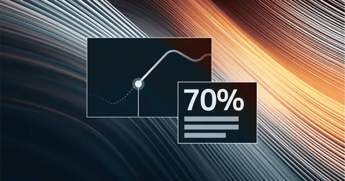 A salary report 2023 chart showing growth and a 70% figure against a background of abstract flowing lines.