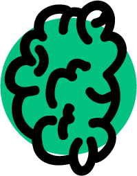 Bold black brain line icon representing digital solution innovation and content intelligence.