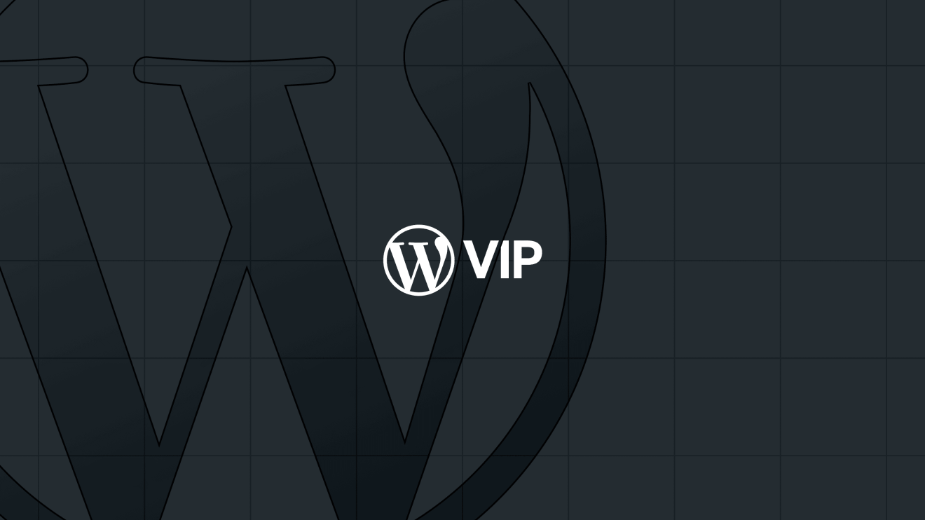 WordPress VIP Signature logo in white on a dark background with a large faint WordPress logo behind it.