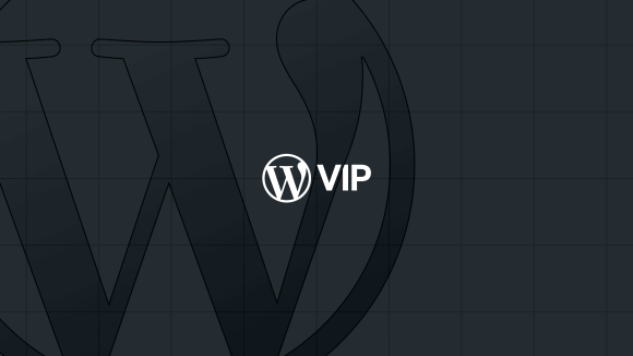 WordPress VIP Signature logo in white on a dark background with a large faint WordPress logo behind it.