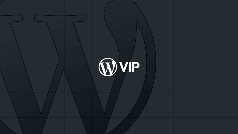 WordPress VIP Signature logo in white on a dark background with a large faint WordPress logo behind it.