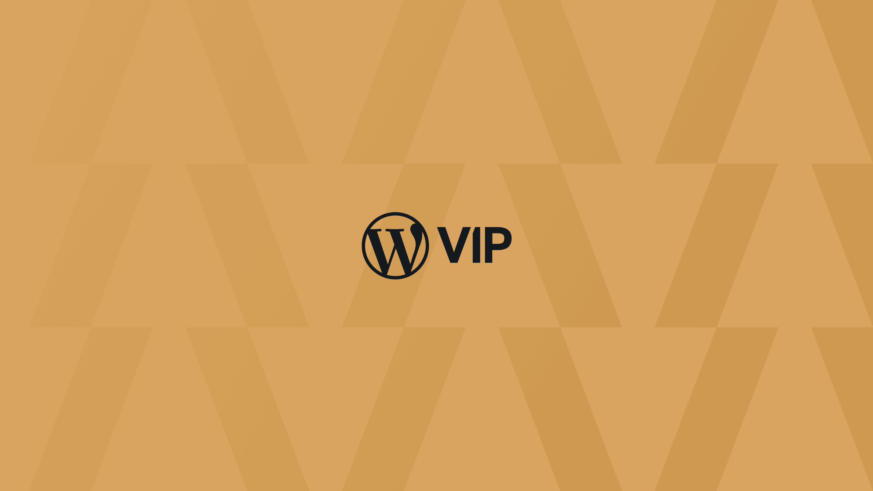 WordPress VIP logo centered on an golden background with a repeating geometric pattern.
