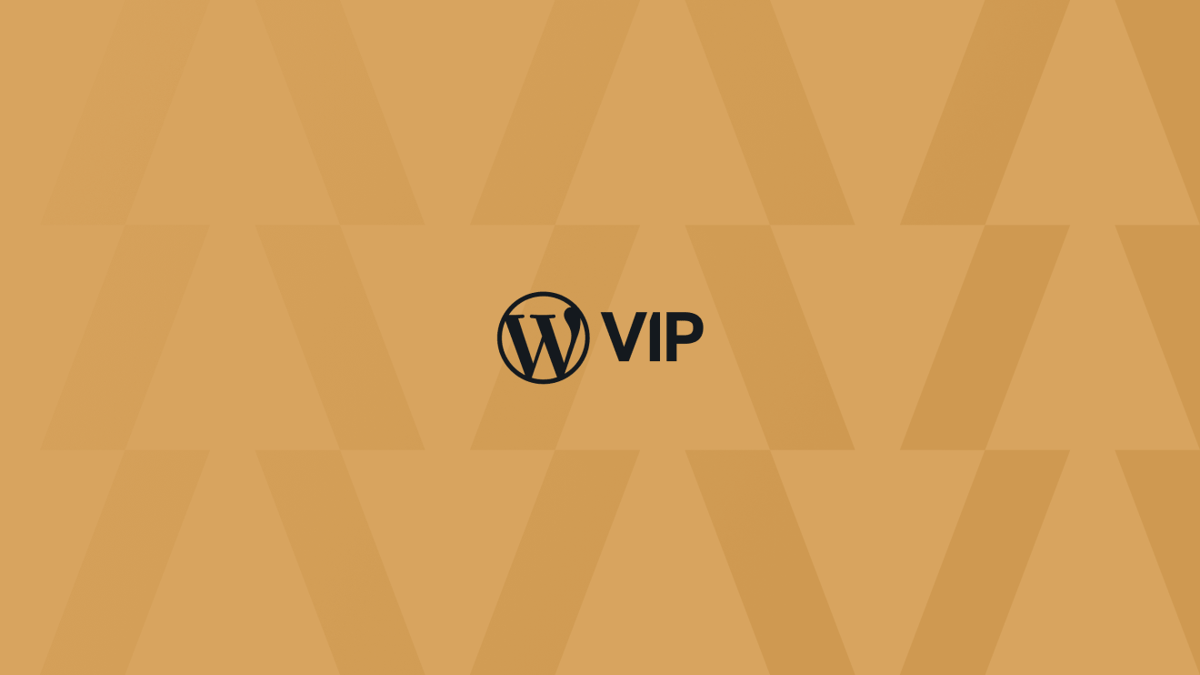 WordPress VIP logo centered on an golden background with a repeating geometric pattern.