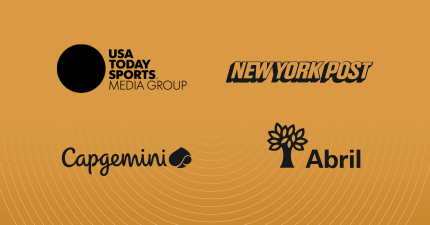 Partner logos for digital solution integration: USA Today Sports, New York Post, Capgemini, and Abril.