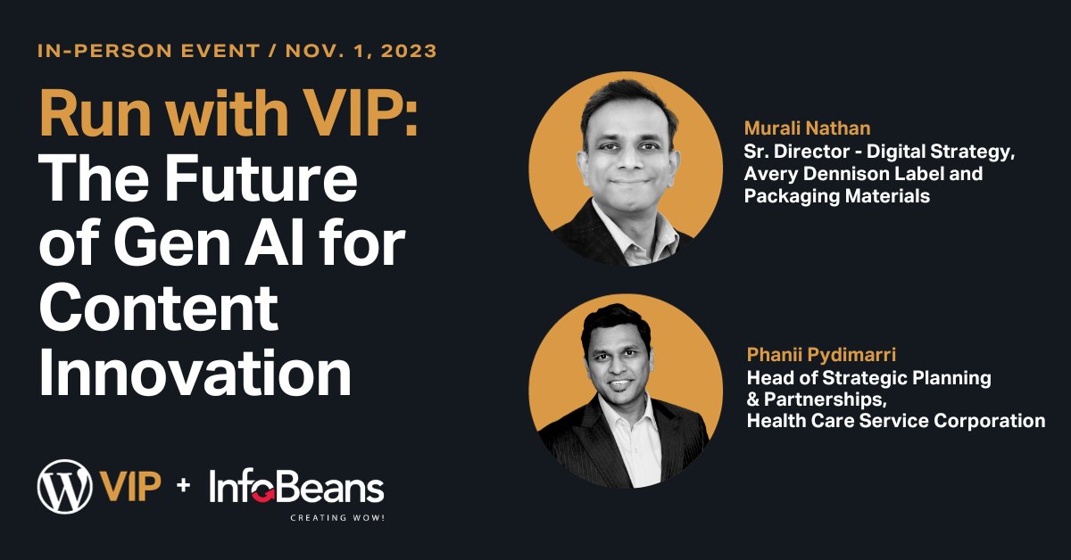 Event promo for digital solution content event on Gen AI, with speaker names and photos shown.