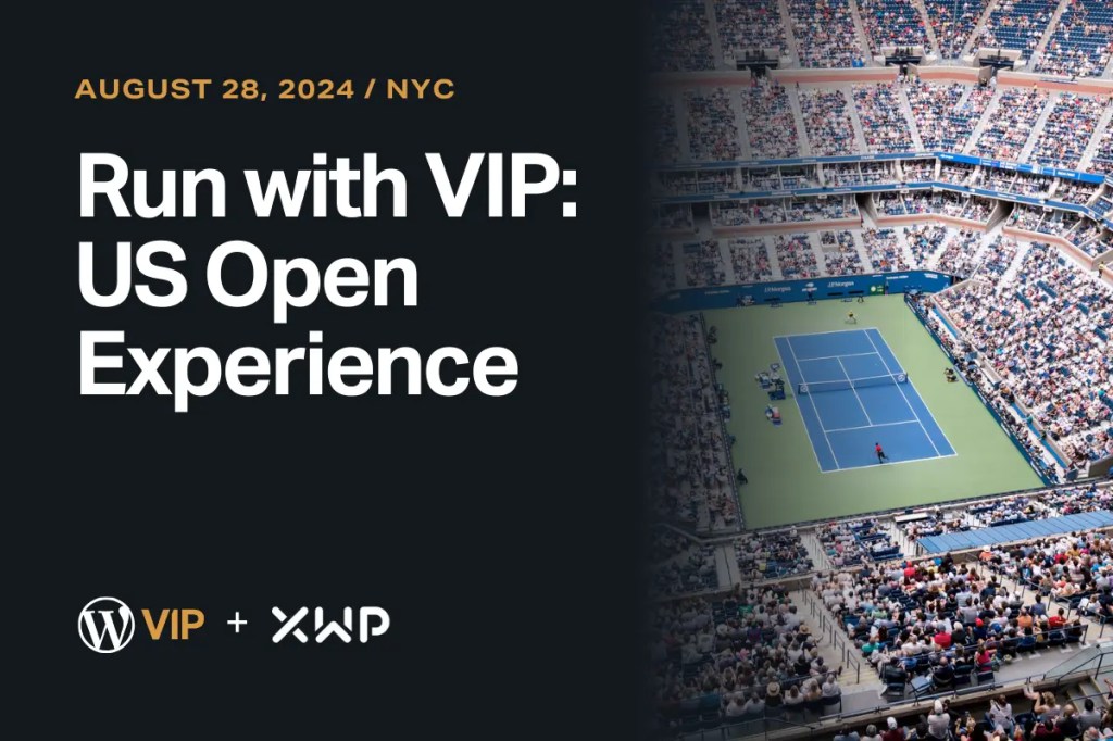 Event promo for Run with VIP: US Open Experience, featuring digital solution content and tennis match scene.