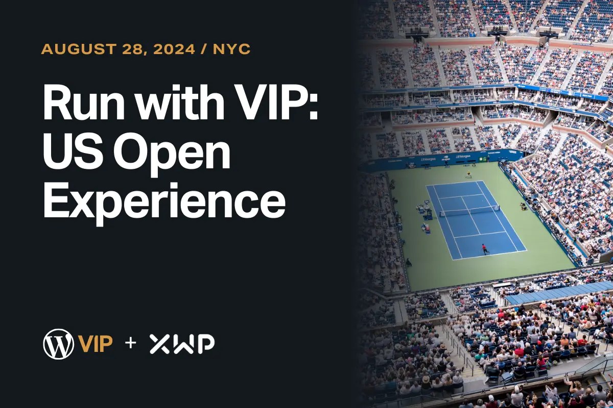 Event promo for Run with VIP: US Open Experience, featuring digital solution content and tennis match scene.