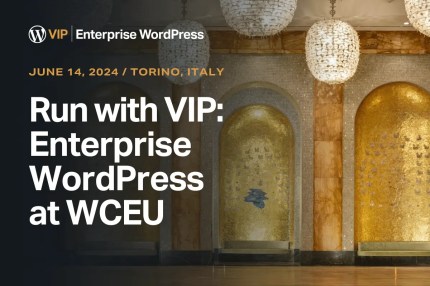 Event promo for WordPress VIP enterprise publishing at WCEU 2024, focusing on digital content solutions.