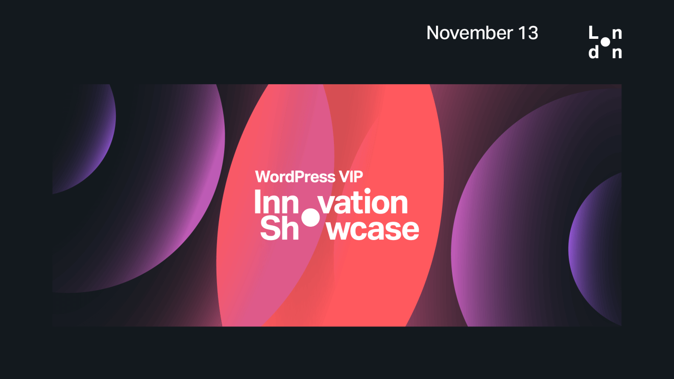 WordPress VIP Innovation Showcase logo with bold white text and pink concentric arcs on a dark background.