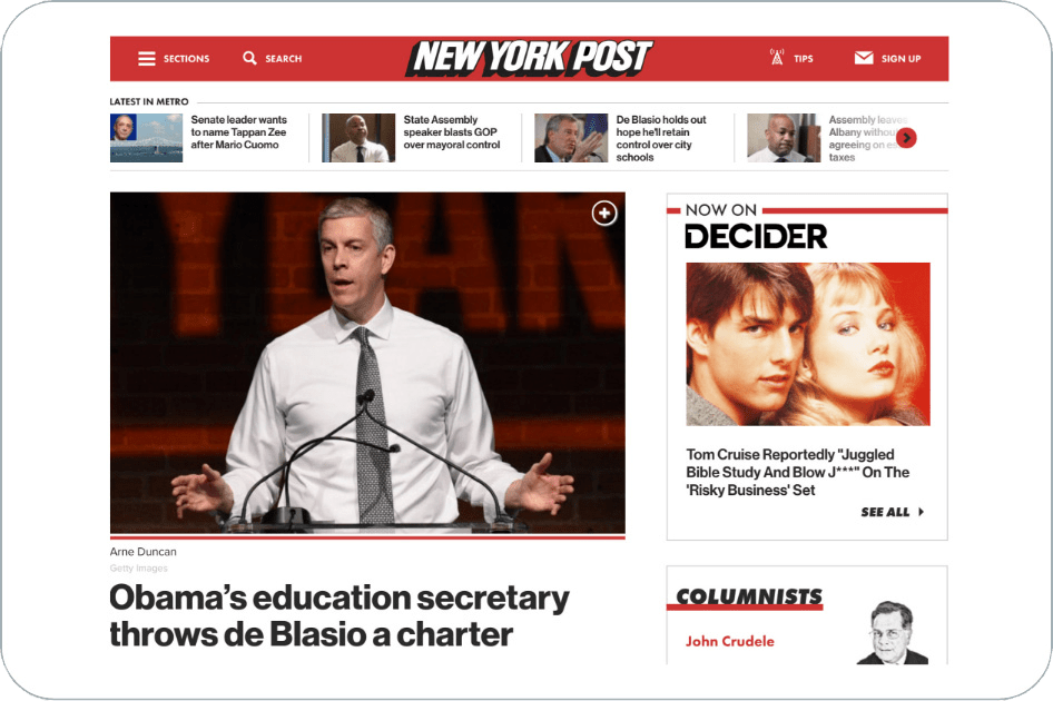 A tablet screenshot showing New York Post website