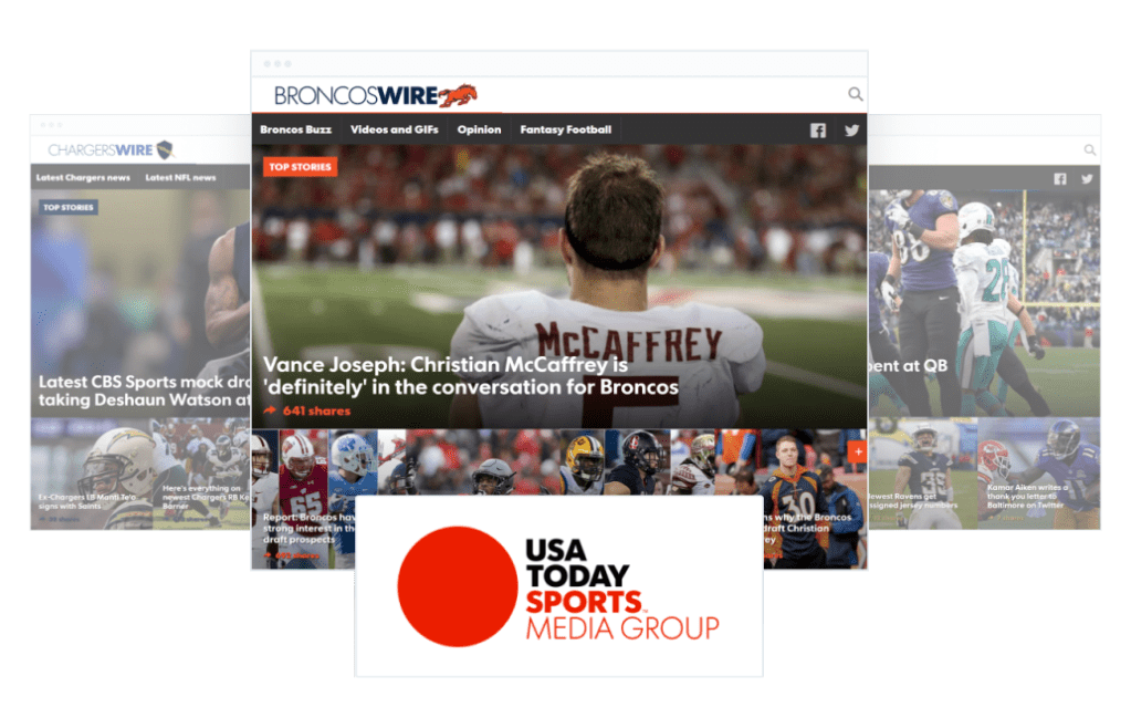 BroncosWire content dashboard screenshot with USA Today Sports integration, representing a digital solution.