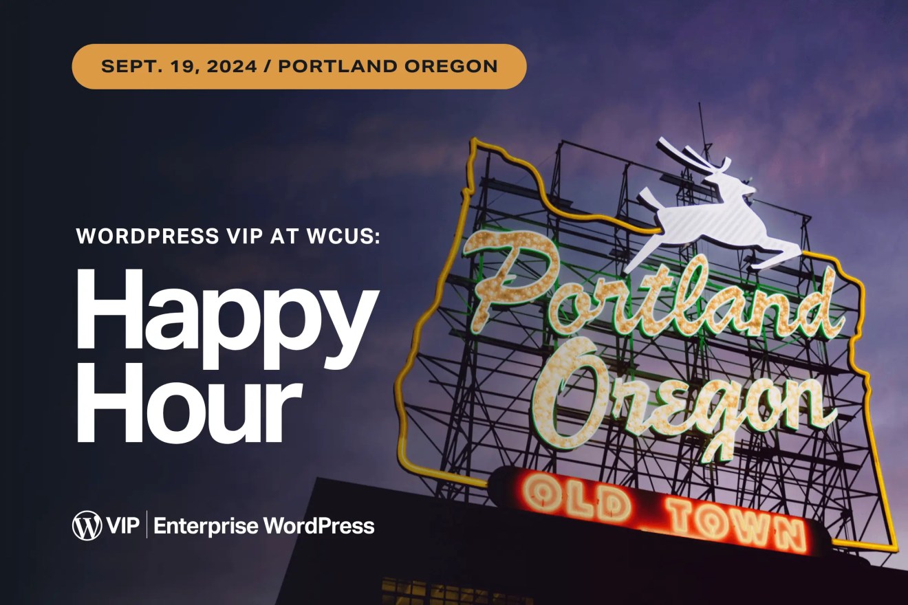 Portland Oregon neon sign with Happy Hour content for WordPress VIP event digital solution.