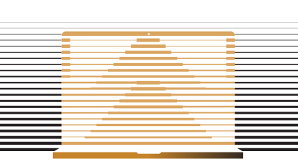 Stylized golden laptop with pyramid design, representing digital solution content and editorial workflow.