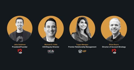 Four professionals’ headshots with names, titles, and logos representing a digital solution content team or editorial workflow.