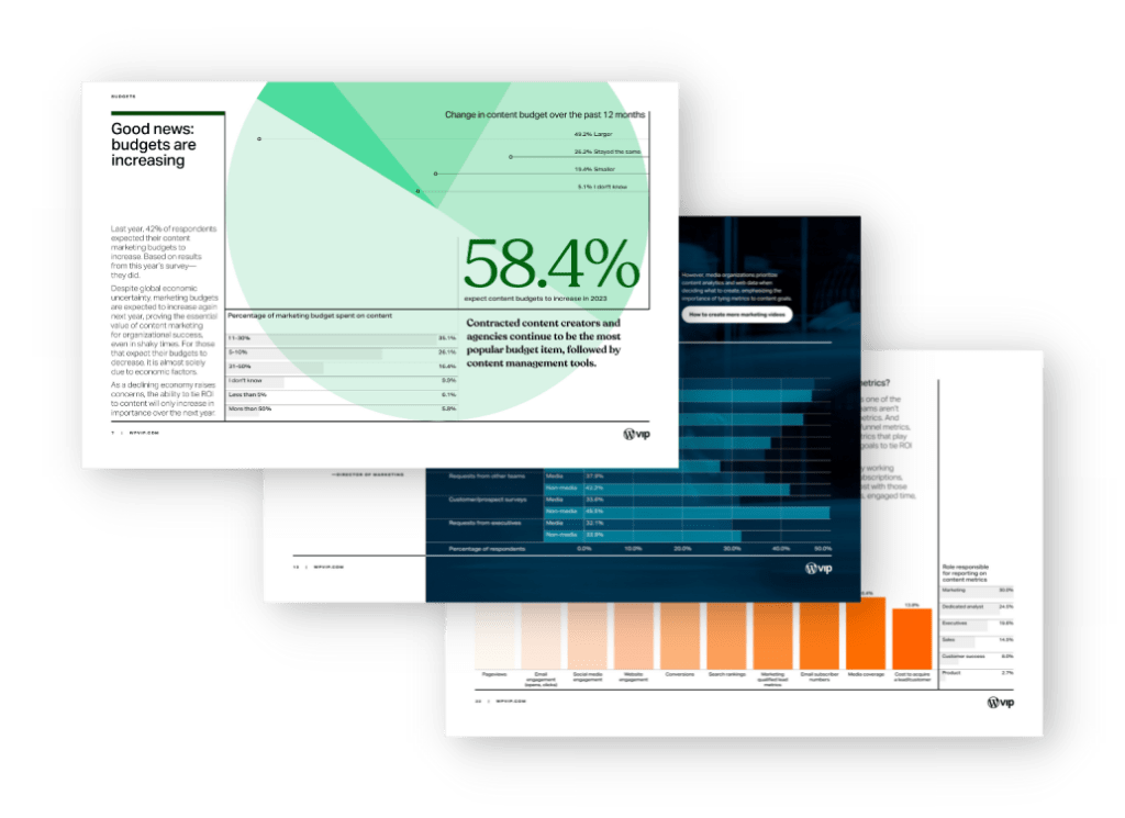 Stack of business analytics pages displaying charts and statistics for marketing budgets on a digital solution dashboard.