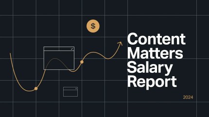 Digital solution dashboard graphic with gold upward trend, dollar sign icon, Content Matters Salary Report 2024 text.