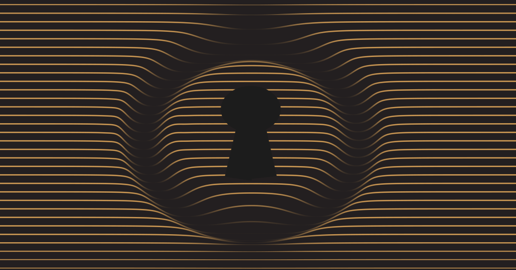 Golden lines form a secure keyhole icon, representing digital solution security or access control.