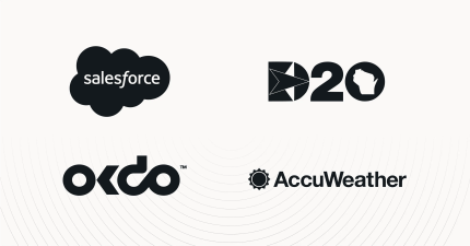 Salesforce, D20, okdo, and AccuWeather logos representing digital solution integration options.