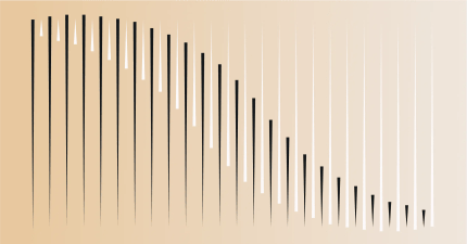 Diagonal black and white bars fade and shorten, representing digital solution content workflow visualization.