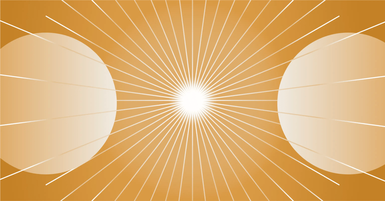 Abstract orange graphic symbolizing digital solution performance analytics with radiating lines and central focus.
