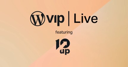 WordPress VIP Live event graphic highlighting 10up integration for digital publishing solutions.
