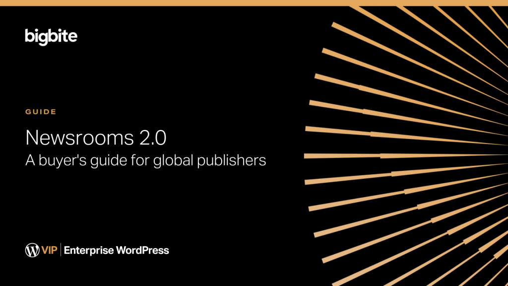 Newsrooms 2.0 buyers guide cover for global publishers, featuring WordPress VIP and digital publishing solutions.