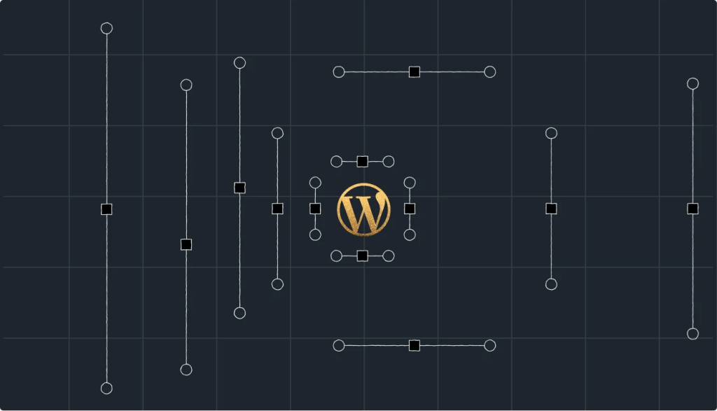 WordPress logo surrounded by adjustable control points and interface guides, illustrating the governance, compliance, security, and expert oversight built into WordPress VIP.