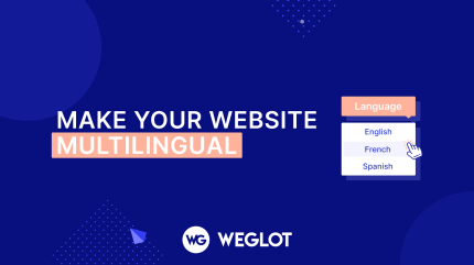 Language selection menu for multilingual content integration in a digital solution with Weglot branding visible.