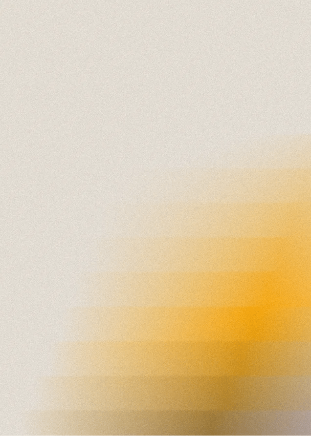 A beige background with overlapping, translucent yellow and orange stepped shapes at the bottom right.