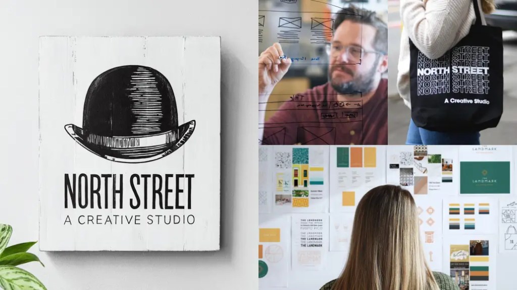 Collage of creative professionals and assets illustrating digital solution branding and content publishing workflow.
