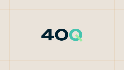 40q logo on a cream background, framed by thin gold lines.