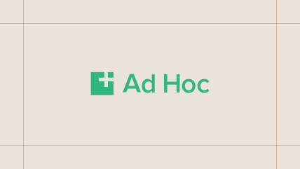 Ad Hoc logo on a cream background, framed by thin gold lines.