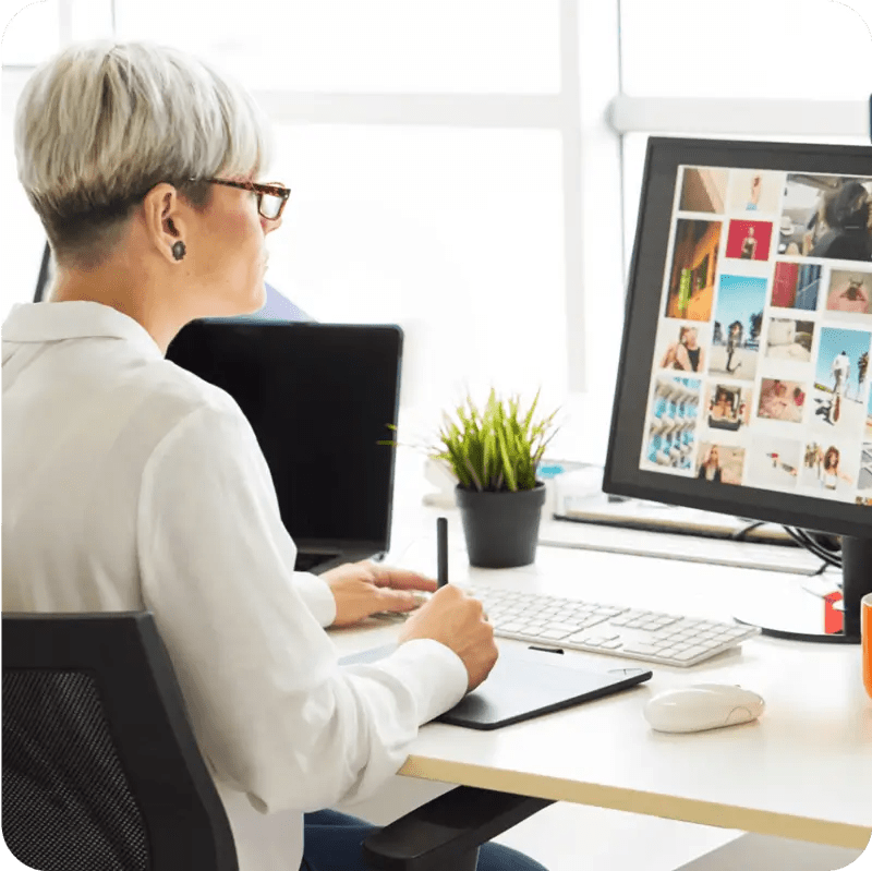 Woman confidently designing her website hosted on WordPress VIP
