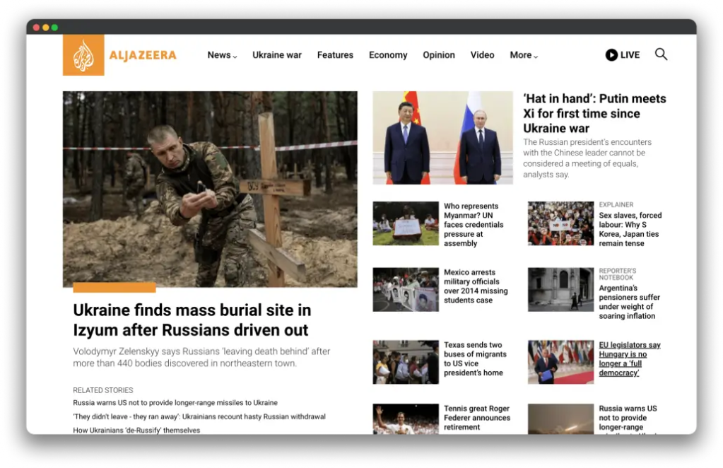 Link to the Aljazerra Homepage