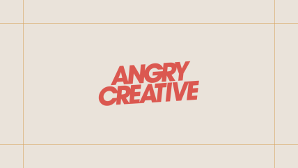 Angry Creative logo on a cream background, framed by thin gold lines.