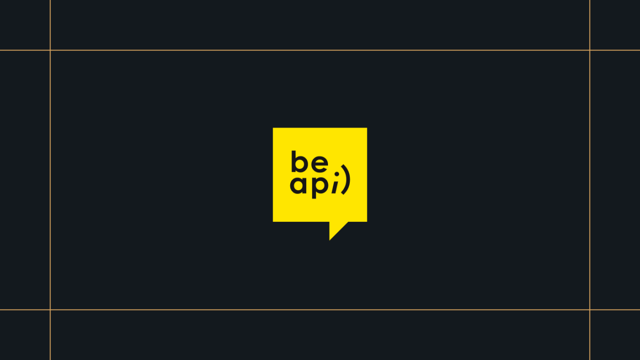Be Api logo on a black background, framed by thin gold lines.