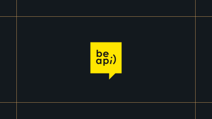 Be Api logo on a black background, framed by thin gold lines.