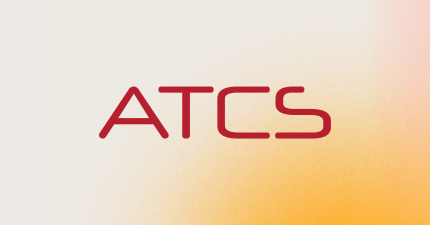 ATCS digital solution branding text on a white header, gradient accent bottom right.