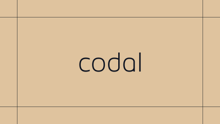The word codal in black lowercase letters centered on a tan background with thin black border lines.