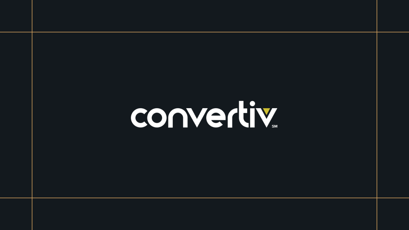 Convertiv logo on a black background, framed by thin gold lines.