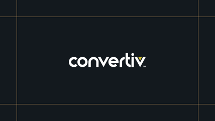 Convertiv logo on a black background, framed by thin gold lines.