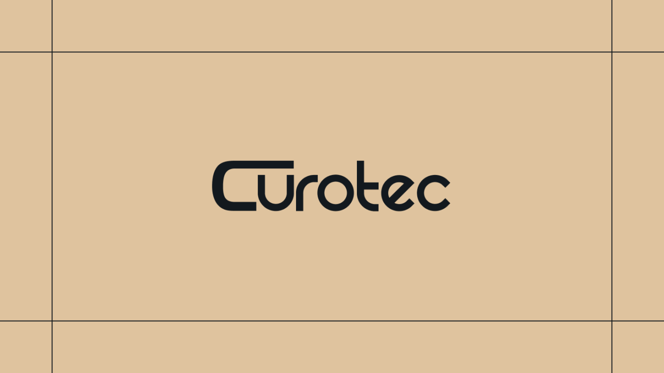 Curotec logo on a gold background, framed by thin black lines.