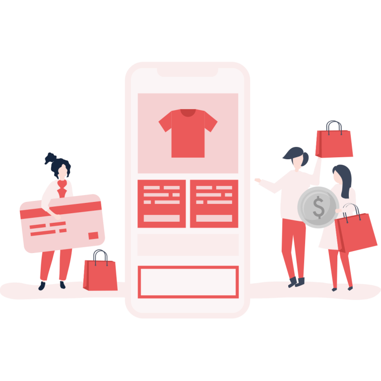 People shopping online with a smartphone and credit card, representing digital solution ecommerce integration.