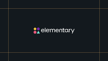 Elementary logo on a black background, framed by thin gold lines.