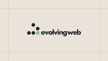 Evolving Web logo with four black dots, one green dot, and evolvingweb in black text on a beige background.