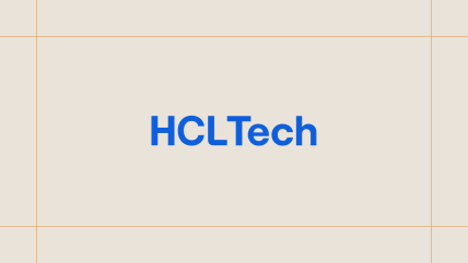 HCL Tech logo on a cream background, framed by thin gold lines.